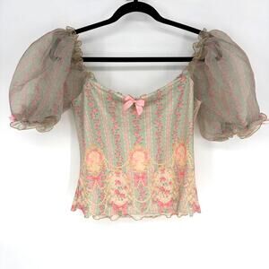 Sugar Thrillz Eat Your Cake Crop Top Puff Sleeve Fairy XL NWT Dollskill